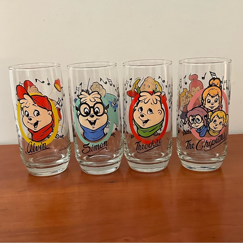 Set of 4 Alvin and the Chipmunks 1985 Hardee’s Promotional Glasses